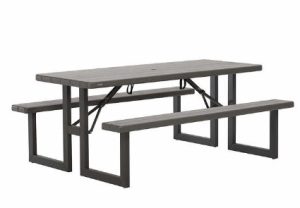 Tables- Picnic 6′ w/ attached folding benches GRAY